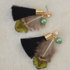 E-4206 Fashion Black Feather Long Tassel Charm Drop Stud Earring for Women Jewelry