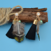 E-4206 Fashion Black Feather Long Tassel Charm Drop Stud Earring for Women Jewelry