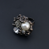 R-0511 Pearl Rhinestone Gunblack Retro Rings for Vintage Women Bohemian Party Jewelry