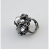 R-0511 Pearl Rhinestone Gunblack Retro Rings for Vintage Women Bohemian Party Jewelry