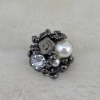 R-0511 Pearl Rhinestone Gunblack Retro Rings for Vintage Women Bohemian Party Jewelry