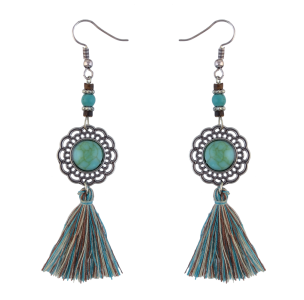 E-4214 2 Colors Bohomia Style Shiny Alloy Turquoise Beads Chain Tassel Pendant Charm Women Jewelry