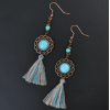 E-4214 2 Colors Bohomia Style Shiny Alloy Turquoise Beads Chain Tassel Pendant Charm Women Jewelry