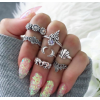 R-1470 7 Pcs/set Fashion Vintage Silver Goold Plated Shell Shape Knuckle Nail Turquoise Midi Ring Set Jewelry for Women