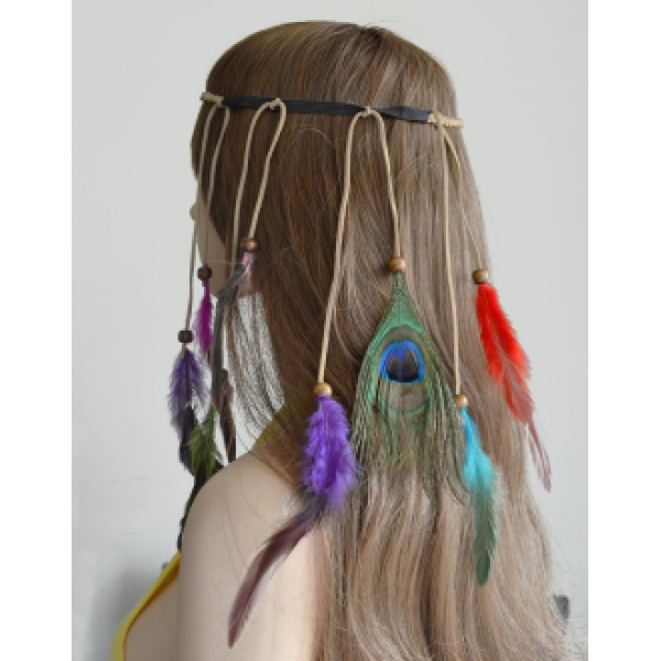 F-0452 Fashion Handmade Ethnic Gypsy Rope Colorful  Feather Hairbands Women Boho  Hairband Hair Accessory