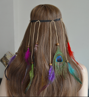 F-0452 Fashion Handmade Ethnic Gypsy Rope Colorful  Feather Hairbands Women Boho  Hairband Hair Accessory