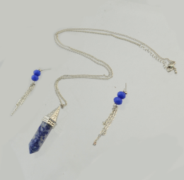 N-5282 New Fashion Alloy Chain Blue Stone Natural Stone Pendant Necklace Earrings Jewelry Set
