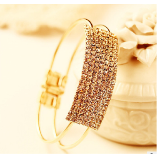 B-0382Fashion  Gold Alloy Rectangle Shape Full rhinestone Luxury Opening Cuff Bracelets Bangles
