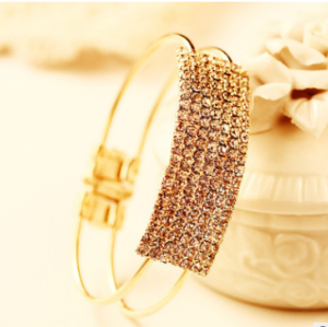 B-0382Fashion  Gold Alloy Rectangle Shape Full rhinestone Luxury Opening Cuff Bracelets Bangles