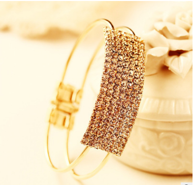 B-0382Fashion  Gold Alloy Rectangle Shape Full rhinestone Luxury Opening Cuff Bracelets Bangles