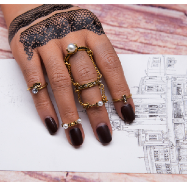 R-1474 6 Pcs/Set Pearl Antique Silver Gold Rhinestone Knuckle Midi Finger Rings Set for Women Jewelry