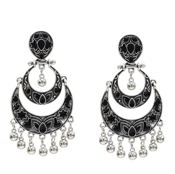 E-5263 Indian Style Double Crescent Shaped Bell Tassel Retro Earrings