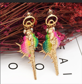 E-5268  Summer Sea Style Conch Shell Pendant Earrings for Women's Jewelry Design