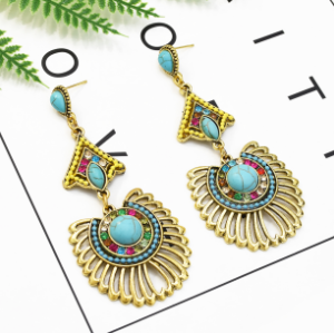 E-5309 New Arriva Bohemian Dangle Drop Women shaped Turquoise Earrings for Women Jewelry