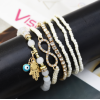 B-0971 Set of 6 Bracelets Acrylic Beads Alloy Bracelet for Woman Bangle