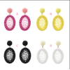 E-5334  4 Colors Boho Straw Woven Earrings Handmade Drop Dangle Geometric Earrings for Women