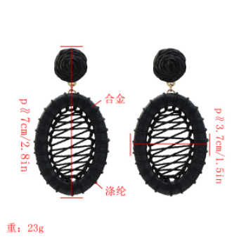 E-5334  4 Colors Boho Straw Woven Earrings Handmade Drop Dangle Geometric Earrings for Women