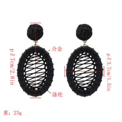 E-5334  4 Colors Boho Straw Woven Earrings Handmade Drop Dangle Geometric Earrings for Women