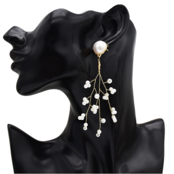 E-5337 Fashion Simple Twig Pearl Beaded Flower Pendant Earrings Jewelry For Women Design