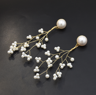 E-5337 Fashion Simple Twig Pearl Beaded Flower Pendant Earrings Jewelry For Women Design