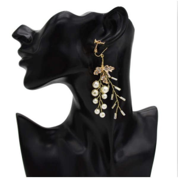 E-5343  4 PCS/set European Style Gold Plated Multiple Pearl Branch Shape Hair Clips Earring Set