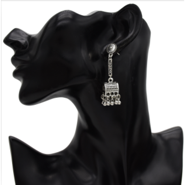 E-5348  Bohemia Vintage Indian Silver Gold Plated Zamak Bells Tassel Earrings For Women Ethnic Jewellry