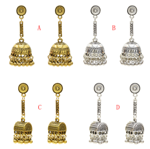 E-5348  Bohemia Vintage Indian Silver Gold Plated Zamak Bells Tassel Earrings For Women Ethnic Jewellry