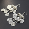 E-5350 Ethnic Vintage Style Silver Zamak Gypsy Indian Coin Long Tassel Statement Earrings Female Bohemian Jewelry