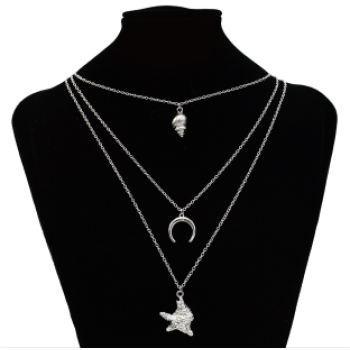 N-7246  3 Style Simple Silver Gold Alloy Shell Statement Multi-layer Chain Necklace Female Fashion Jewelry