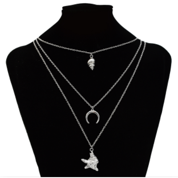 N-7246  3 Style Simple Silver Gold Alloy Shell Statement Multi-layer Chain Necklace Female Fashion Jewelry