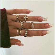R-1507   8 Pcs/set Rings Set Vintage Rhinestone Midi Finger Ring Sets for Women Gypsy Dancer  Boho Party Jewelry