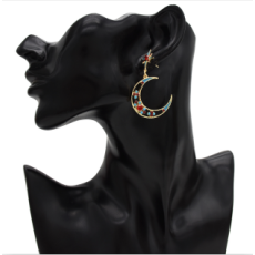 E-5386  Fashion Stars Moon Shape Acrylic Diamond Embellishment Alloy Statement Earrings For Women Jewelry