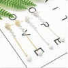 E-5384  Silver Needle Shaped Rhinestone Zircon Drop Earrings Golden Ladies Wedding Party Jewelry