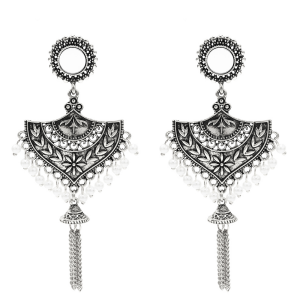 E-5387 Indian Vintage Gold Silver Bell Tassel Statement Jhumka Earrings For Women Party Jewelry