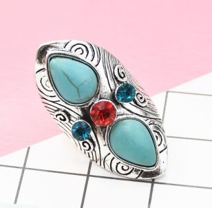 R-1511 4 Style Vintage Bohemian Silver Plated Turquoise Ring Adjustable Ring