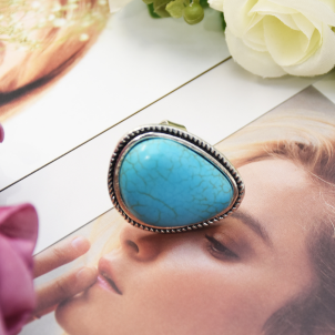 R-1511 4 Style Vintage Bohemian Silver Plated Turquoise Ring Adjustable Ring