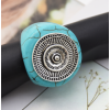 R-1512 2 Style Exaggeration Vintage Bohemian Silver Plated Turquoise Adjustable Ring