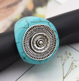 R-1512 2 Style Exaggeration Vintage Bohemian Silver Plated Turquoise Adjustable Ring
