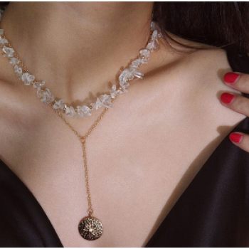 N-7272 * Fashion transparent rough alloy necklace coin pendant ladies party jewelry