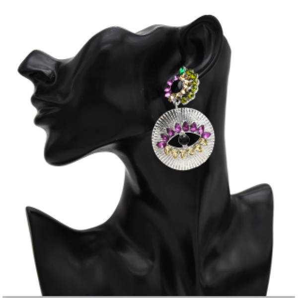 E-5515 Vintage Exaggerating Colorful Crystal Big Evil eye Dangle Earrings for Women Fashion Jewelry