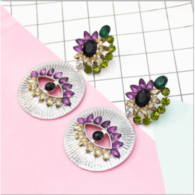 E-5515 Vintage Exaggerating Colorful Crystal Big Evil eye Dangle Earrings for Women Fashion Jewelry