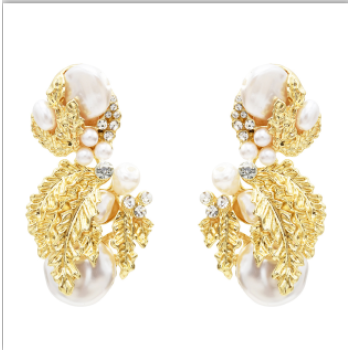 E-5522 2019 Newest Gold Leaf Drop Earrings for Women Bridal Tear Drop Hanging Earrings Pearls Jewelry