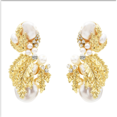 E-5522 2019 Newest Gold Leaf Drop Earrings for Women Bridal Tear Drop Hanging Earrings Pearls Jewelry