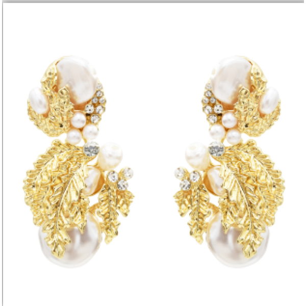 E-5522 2019 Newest Gold Leaf Drop Earrings for Women Bridal Tear Drop Hanging Earrings Pearls Jewelry