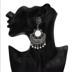 E-5524 Bollywood Oxidized Jewellery Ethnic Silver Afghan Tassel Earrings Flower Jhumka Indian Earrings