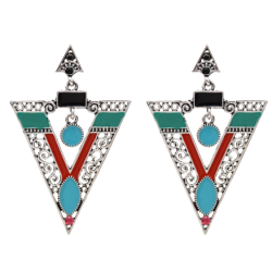 E-5617 Vintage Silver Gold Alloy Triangle Shape Earrings Enamel Rhinestone Drop Earring Women Party Jewelry