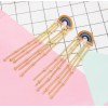 E-5624 Fashion Gold Alloy Rainbow Long Tassel Hanging Earrings for Women Small Beaded Party Earring Jewelry Gift