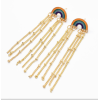 E-5624 Fashion Gold Alloy Rainbow Long Tassel Hanging Earrings for Women Small Beaded Party Earring Jewelry Gift