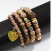 B-1005 4Pcs/Set Bohemian Acrylic Beaded Bracelets with Heart Pendant Women Charm Party Jewelry Gift