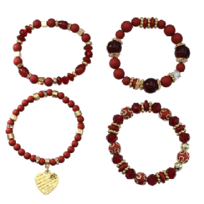 B-1005 4Pcs/Set Bohemian Acrylic Beaded Bracelets with Heart Pendant Women Charm Party Jewelry Gift